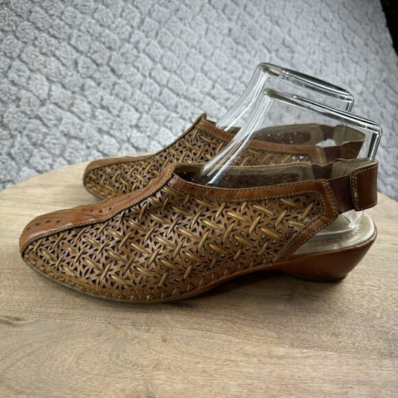 Pikolinos Leather Woven Slip-On Heel mule Sandals Size 41 10.5 / 11 Light Brown - Picture 2 of 15